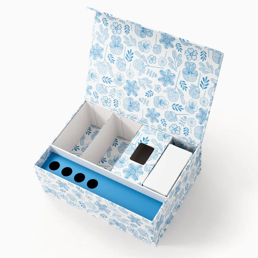 Diabetic Organizer Box Blue Floral Pattern